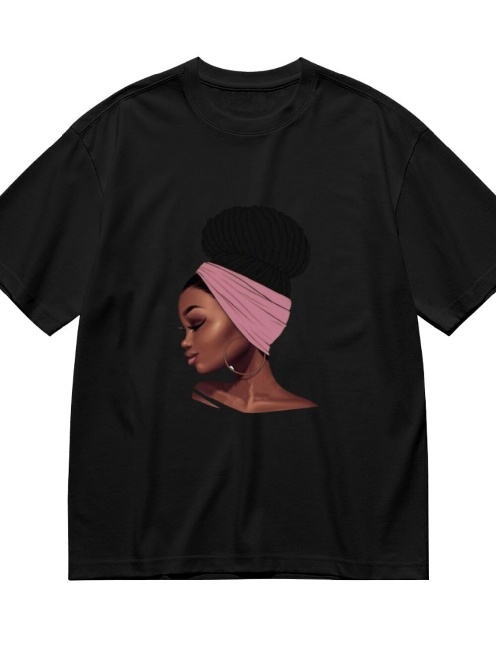 Black Short Sleeve Tee with Pink Headwrap Graphic - Picture 3 of 5